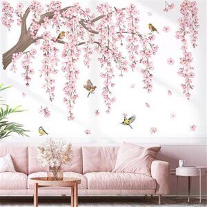 large pink cherry blossom tree wall decals floral birds wall stickers decor room